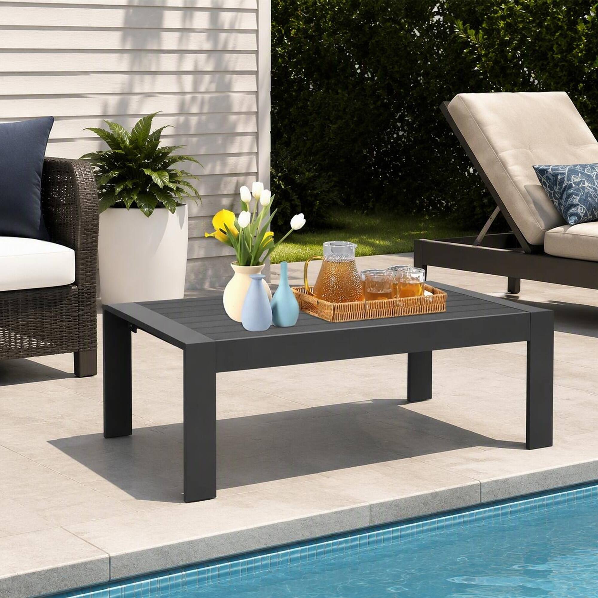 Alt View 1. RYHNUYNE - 43" Rectangular Patio Coffee Table,Modern Gray Outdoor Furniture for Deck Balcony Poolside and Garden - Gray.
