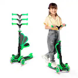 Lifemaster - 3-Wheel Kids Scooter with Foldable Seat and LED Wheels - Green