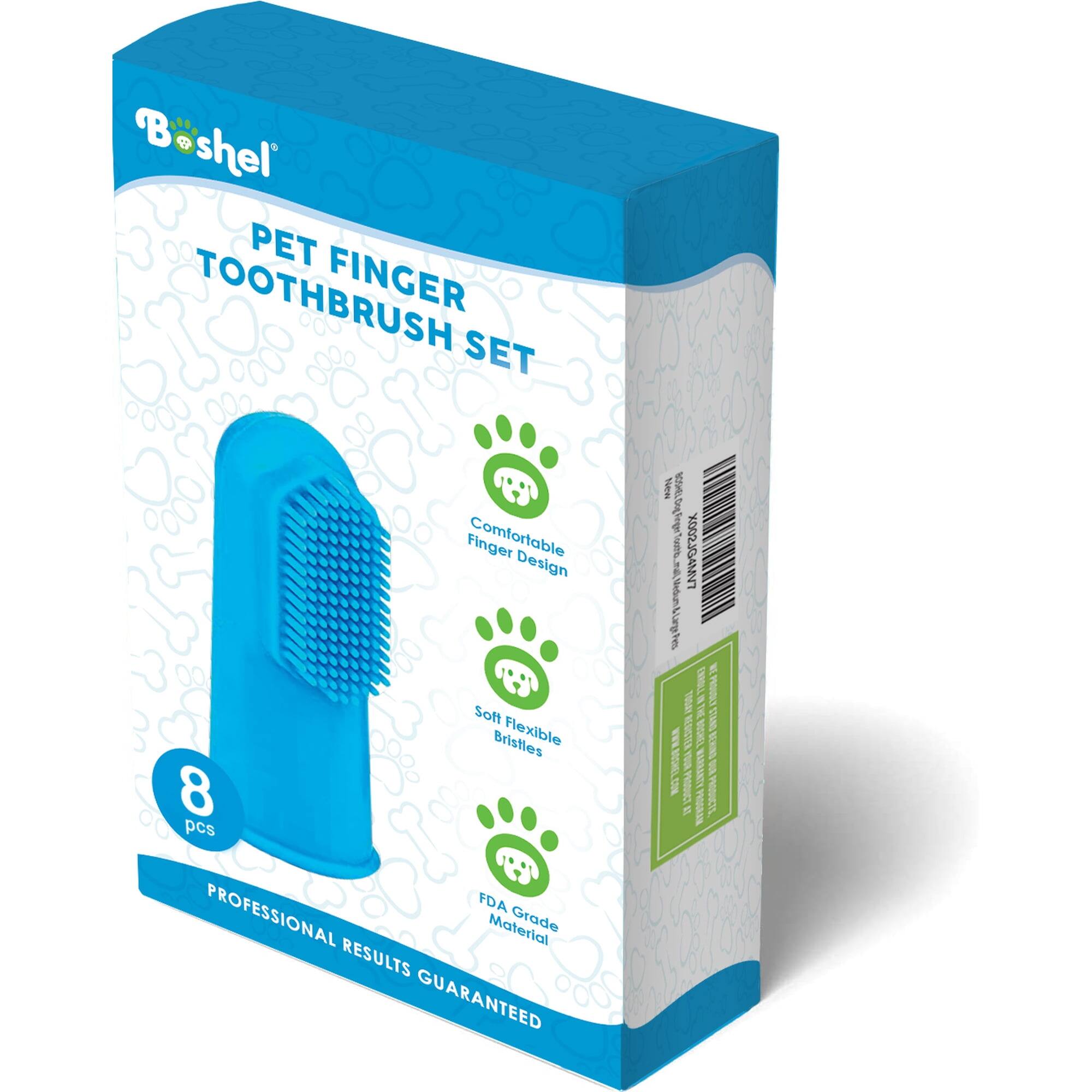 Boshel PET FINGER TOOTHBRUSH SET Finger Comfortable Design Soft Bristles Flexible 8 pcs PROFESSIONAL FDA Grade Material RESULTS GUARANTEED

world_mailMedium& Pets m COM BOSHEL
TAMPLSSOOX TODAY ) 3R1 REGISTER BOSHEL NASA AGRANTY PRODUCT  PASSERV
WE PROUDLY STANDS BEHIND PRODUCTS.