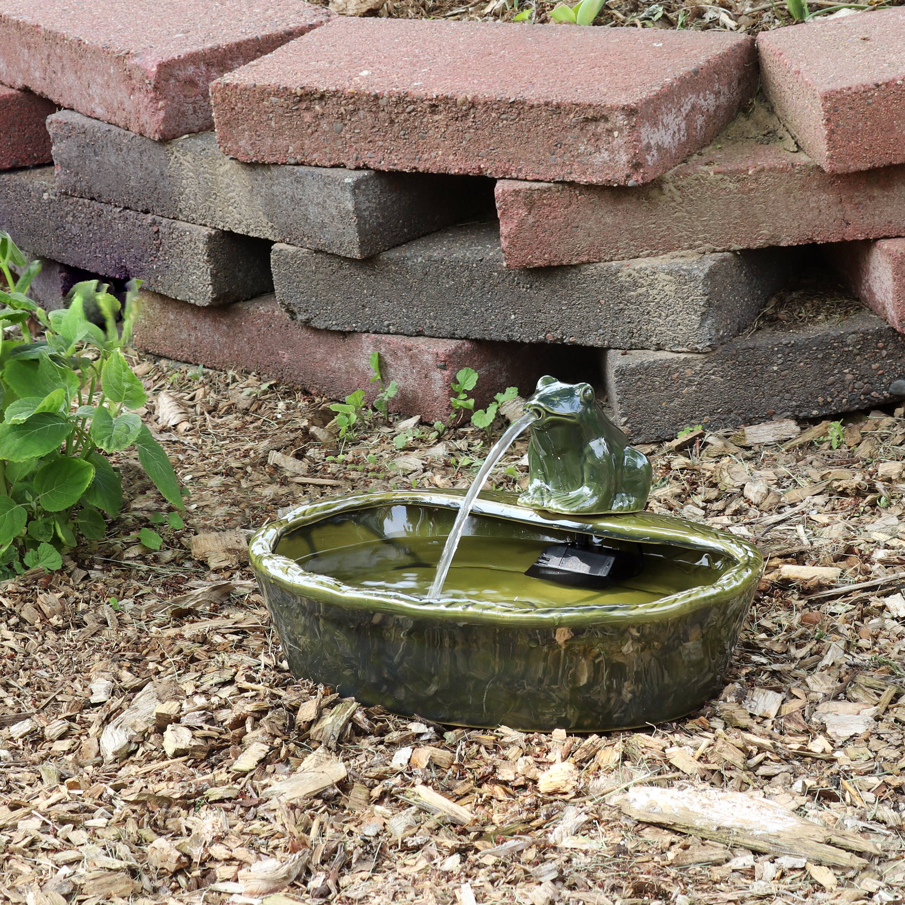 Alt View 10. Sunnydaze - Frog Glazed Ceramic Outdoor Solar Water Fountain - 7 in - Green.