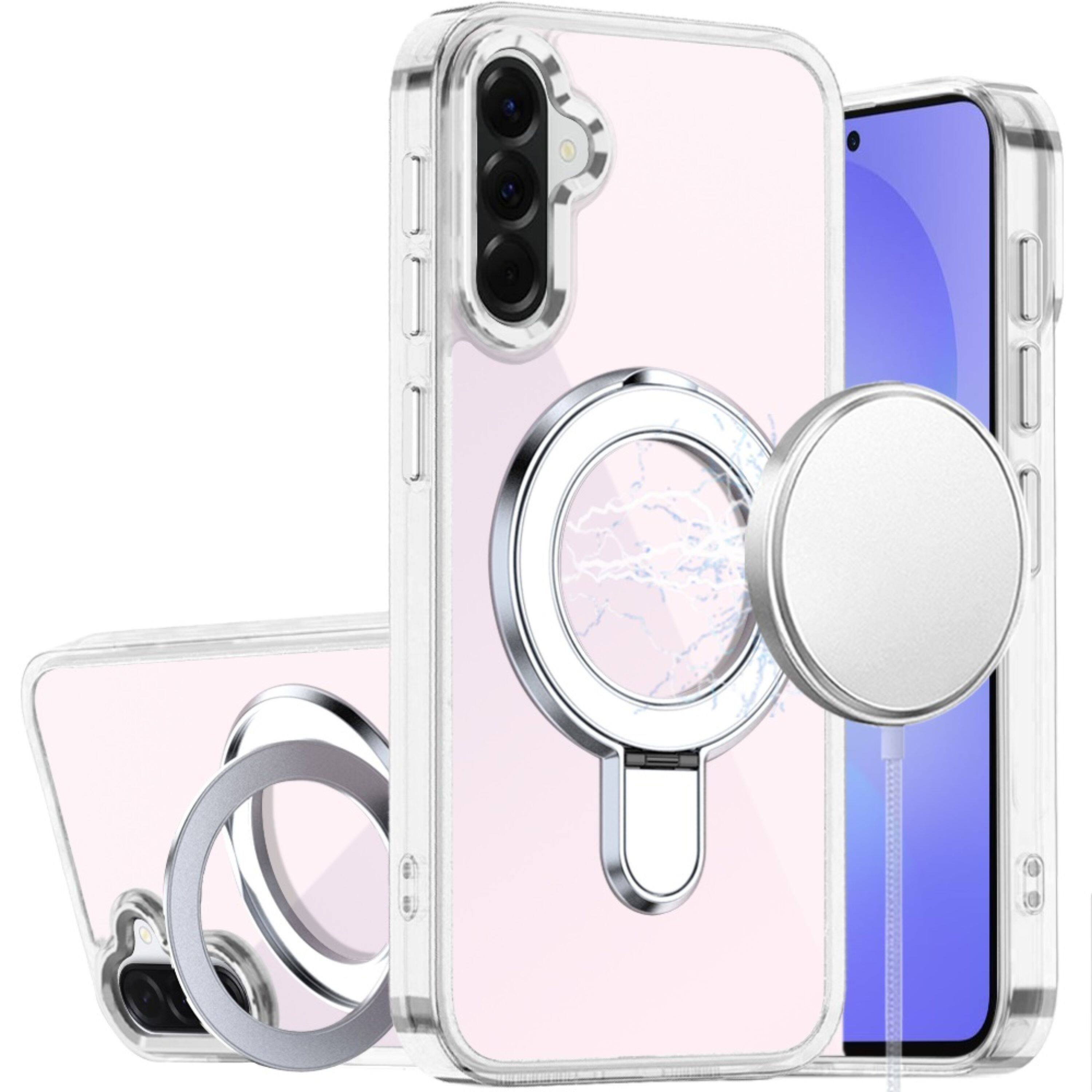Front. Kitcheniva - Stylish Chrome Ring Stand Phone Cover With Tempered Glass For Samsung A37 Clear - Clear.
