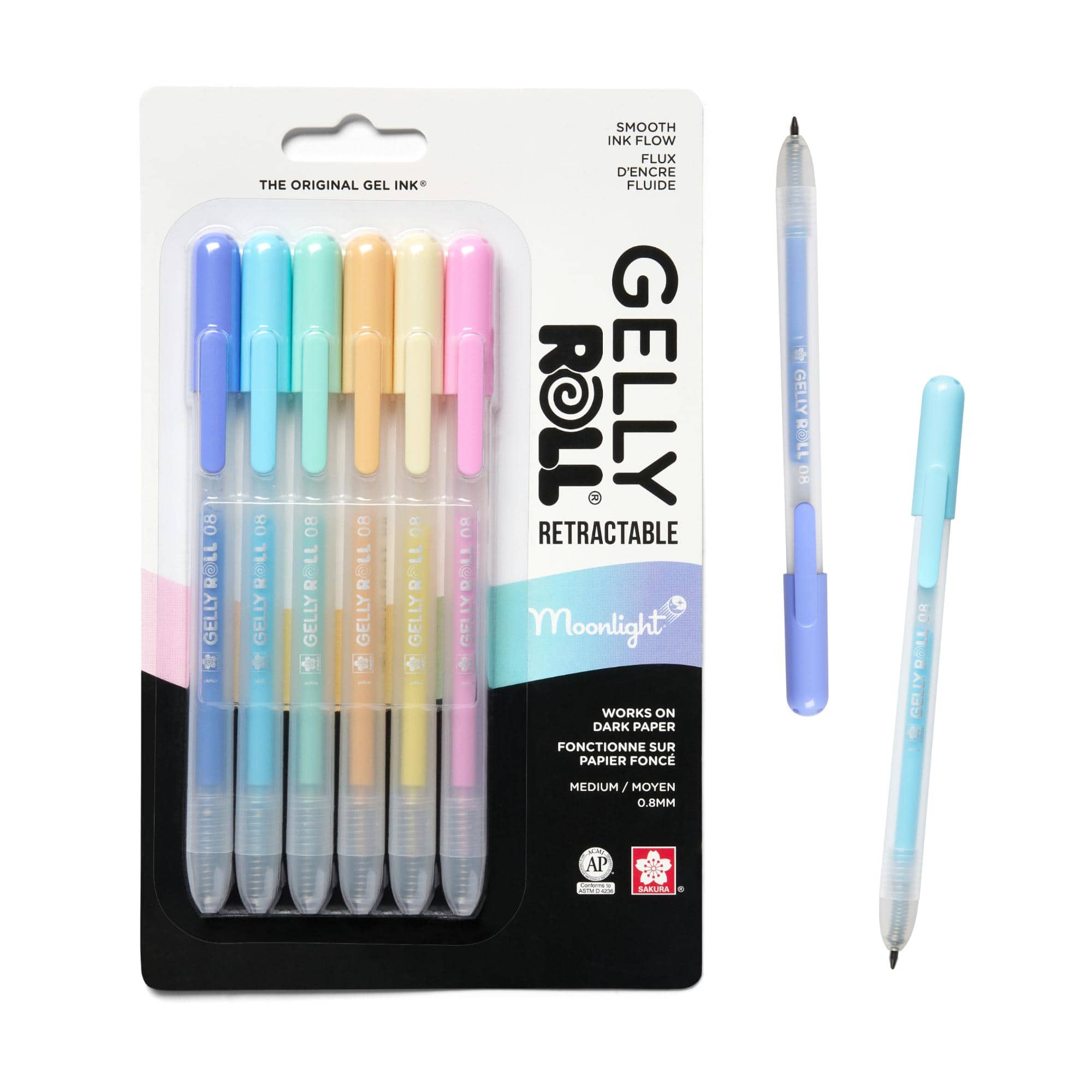 Sakura - Gelly Roll Retractable Gel Pens, Moonlight Pastels, 6 Count