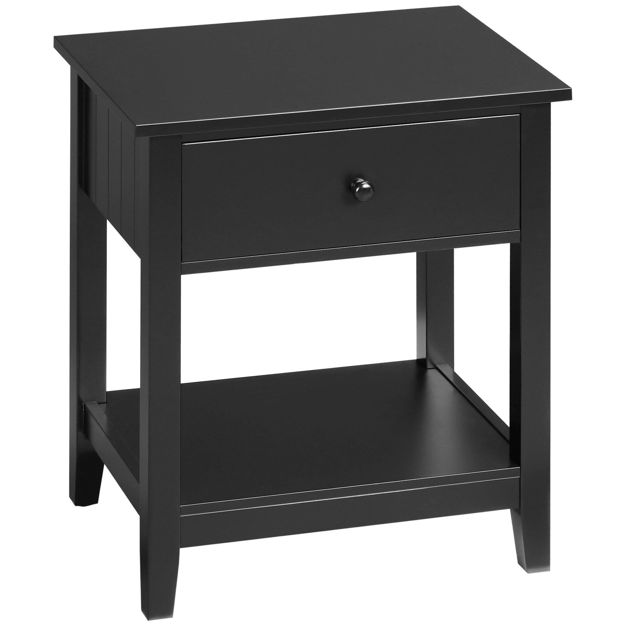 Front. Homcom - 2-Tier End Table w/ Drawer & Storage Shelf, Modern Sofa Side Table for Living Room - Black.