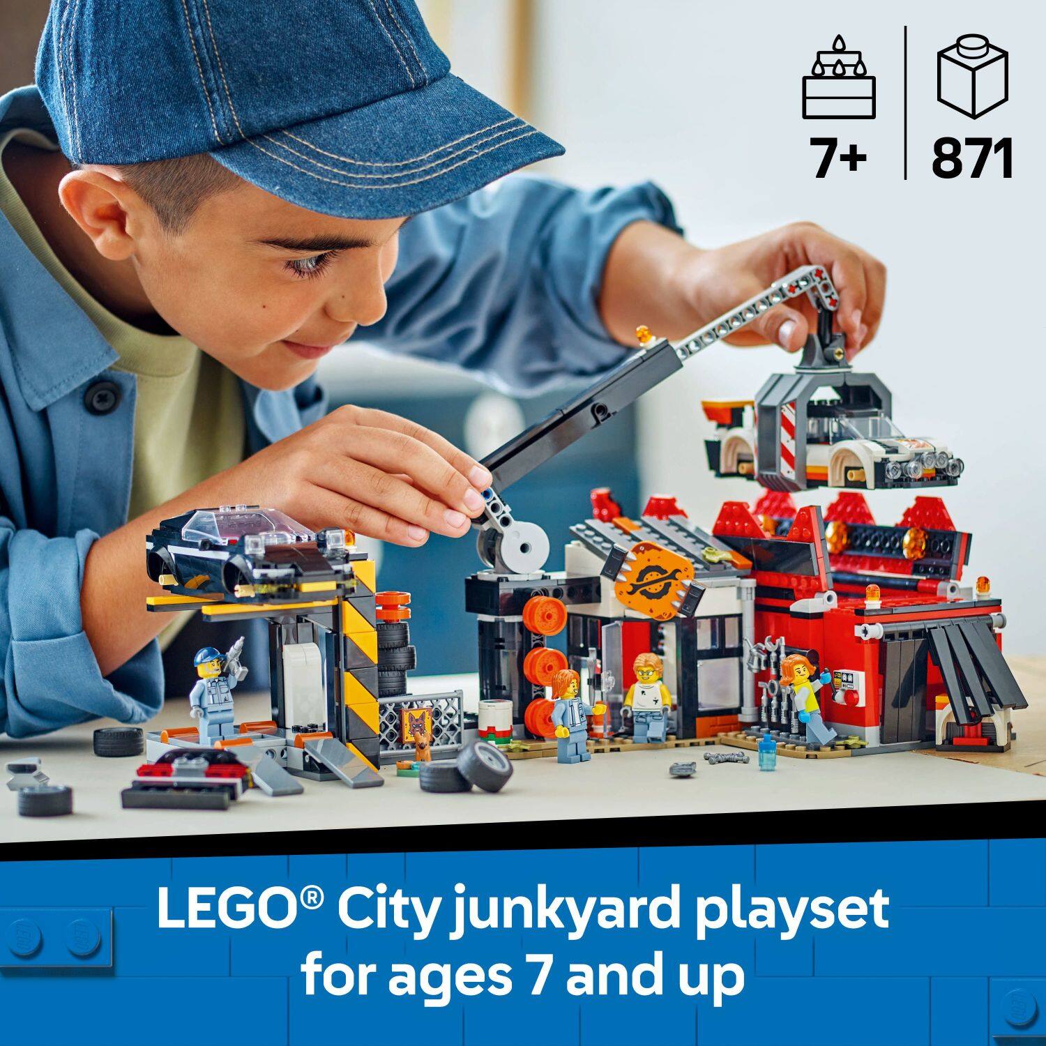 7+ 871 see 5 LEN 000 R LEGO City junkyard playset for ages 7 and up.