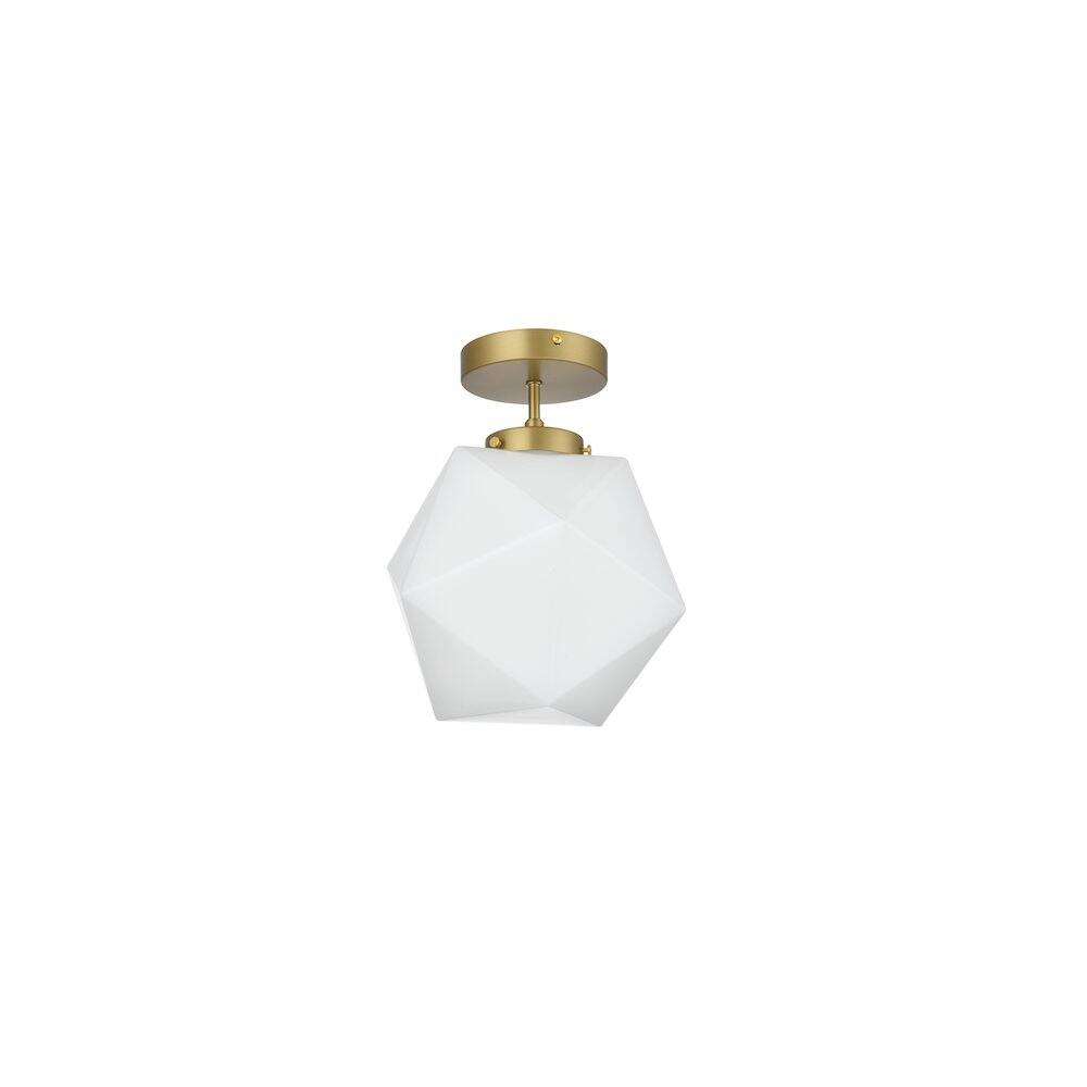 Angle. Living District - Lawrence 10 Inch Flush Mount Ceiling Light Frosted White Shade in Satin Gold - Satin Gold And Frosted White.