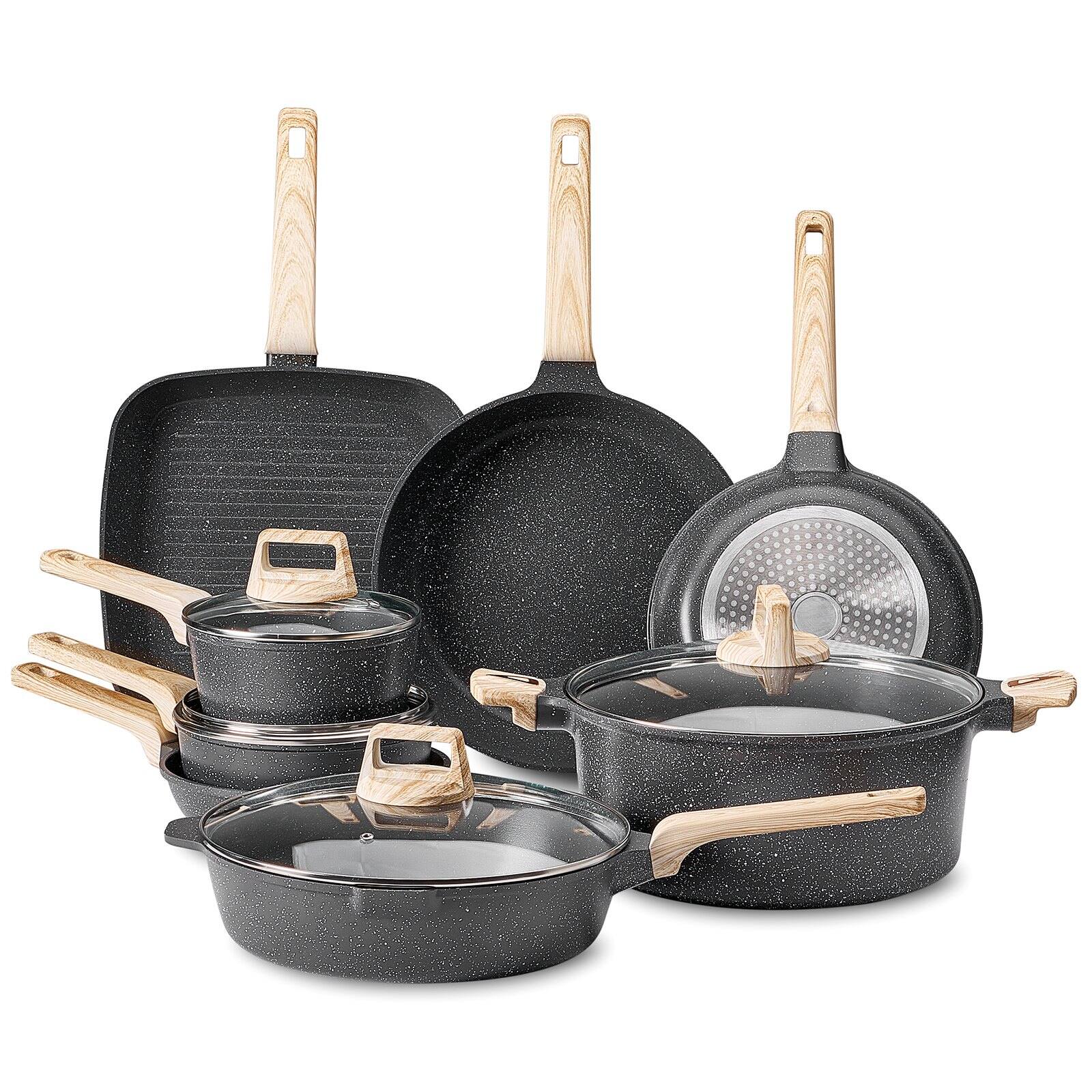 Alt View 8. Glintex - 19 Piece Pots and Pans Set Nonstick, Induction Cookware with Frying, Sauce, and Saute Pans for Kitchen Use - Black.