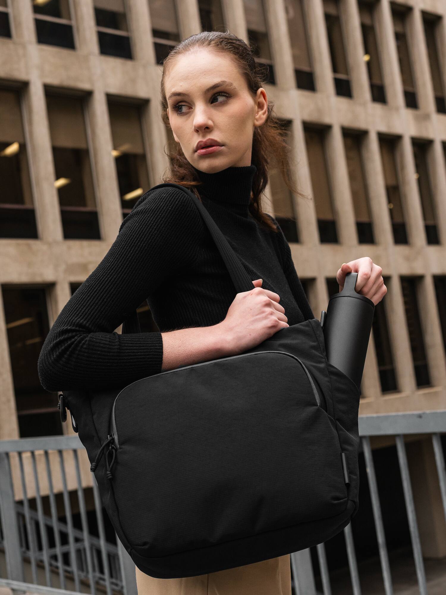 Angle. ALPAKA - Bravo Tote V2 Laptop Tote Bag for Work & Travel, Fits 13"-14" MacBook Pro, Handheld & Crossbody - Black Axoflux 400D.