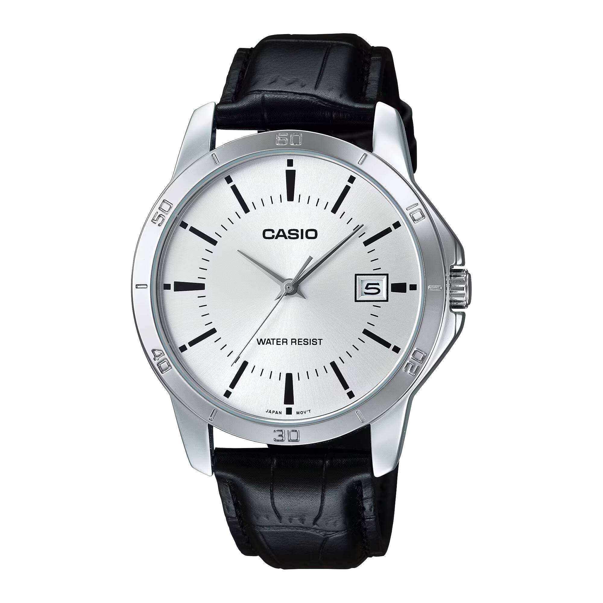 Casio - Men’s Silver Analog Watch with Leather Strap – MTP-V004L-7A - Black