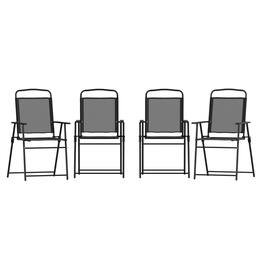 Emma + Oliver - Munroe Set of 4 Textilene Folding Sling Style Patio Chairs with Armrests - Black