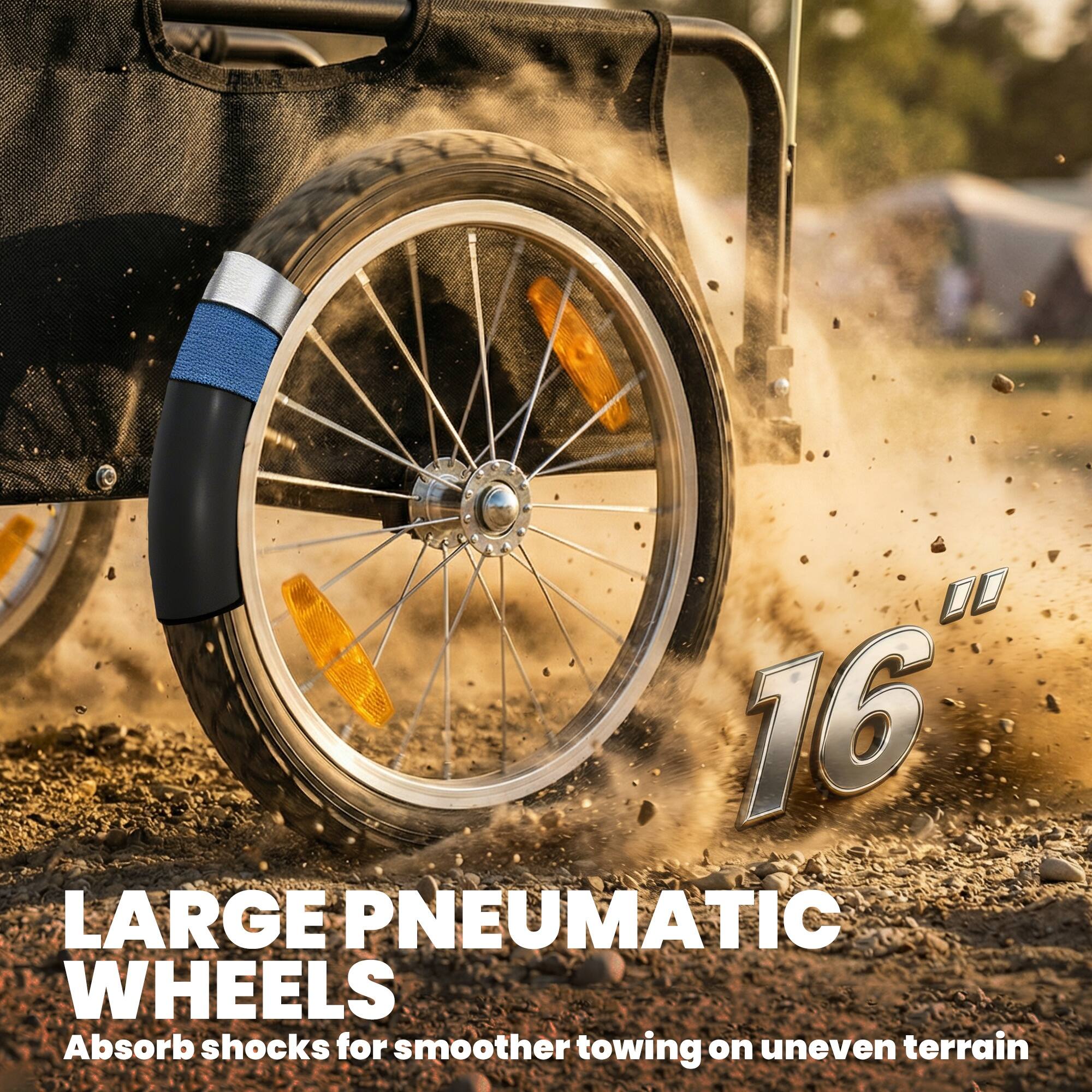 16" LARGE PNEUMATIC WHEELS Absorb shocks for smoother towing on uneven terrain