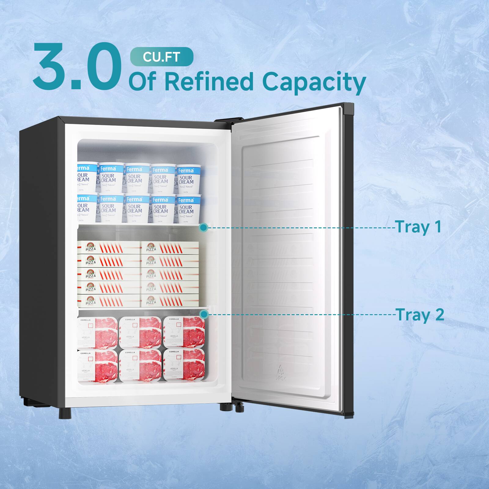 3.0 CU.FT Of Refined Capacity

Tray 1

Tray 2
