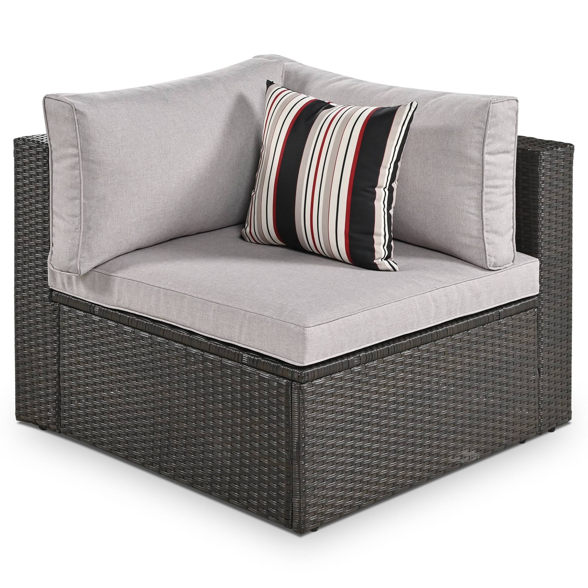 Alt View 6. Mondawe - 7-piece Outdoor Wicker Sofa Set With Colorful Pillows - Gray.