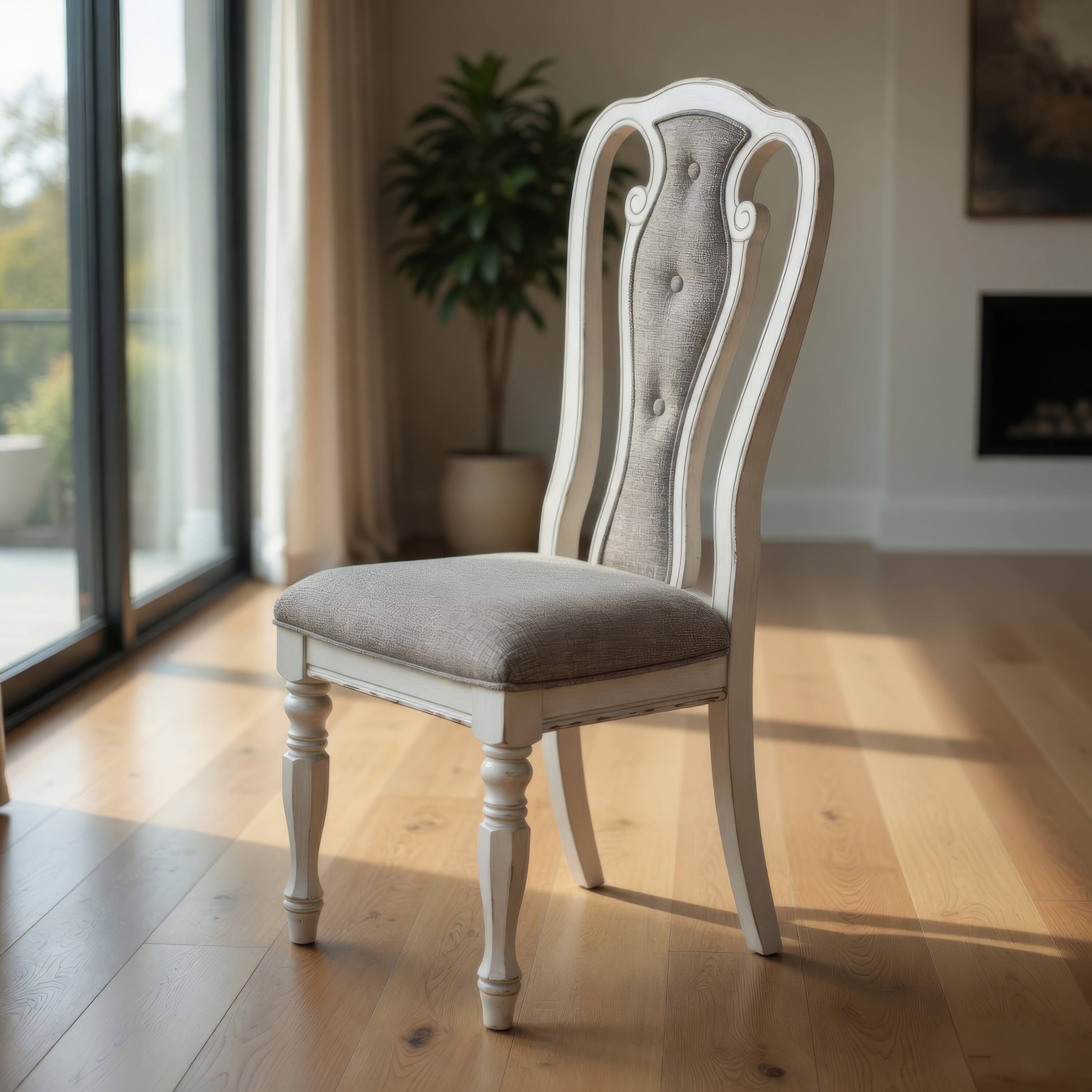 Alt View 5. Manhattan Lane - Dining Chair with Button Tufted Backrest, Padded Seat, Set of 2 - White and Gray.