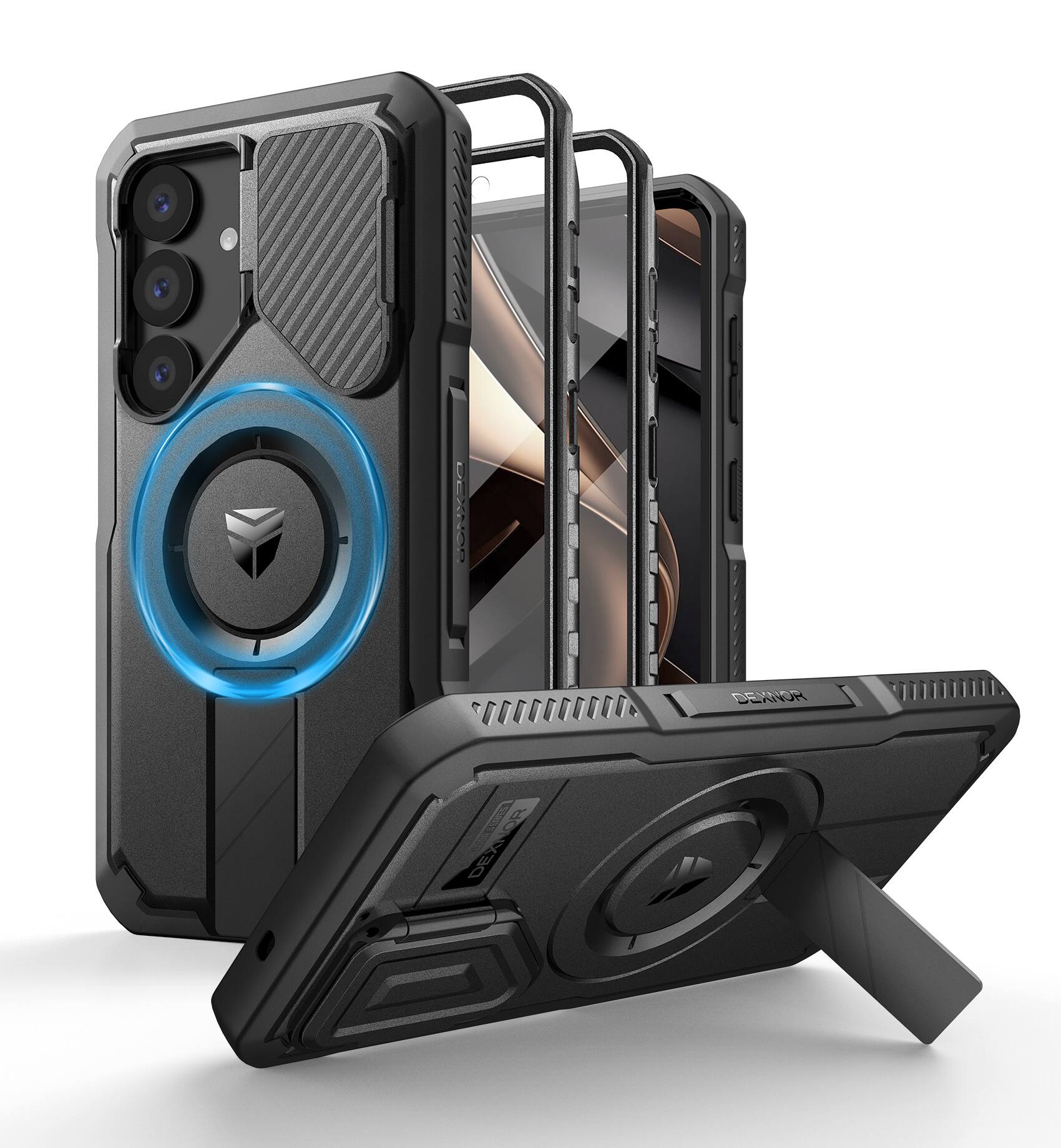 dexnor - for Samsung Galaxy S25 Case with Camera Cover & Adjustable Kickstand & Built-in Screen Protector - Black price history on PriceWatchPro