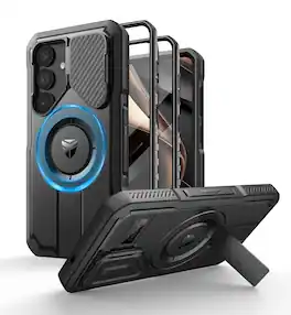 dexnor - for Samsung Galaxy S25 Case with Camera Cover & Adjustable Kickstand & Built-in Screen Protector - Black