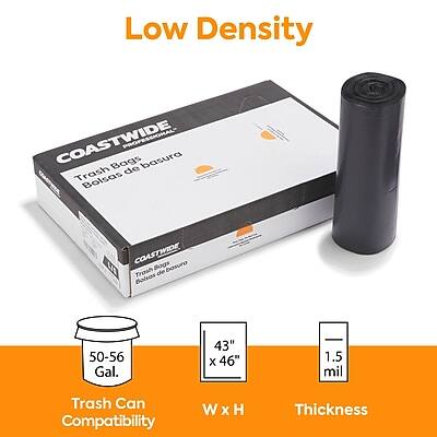 Low Density  
COASTWIDE Trash Bags  
Bolsas de basura  
Trash Can Compatibility: 50-56 Gal.  
W x H: 43" x 46"  
Thickness: 1.5 mil