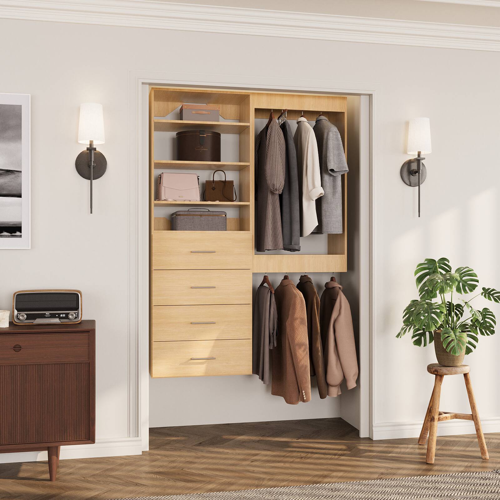 Angle. Roomtec - Roomtec 46 in Wood Modular Closet System Unit-Customizable Wall Mounted Walk-In Closets for Bedroom or Walk-in Closet - Wood.