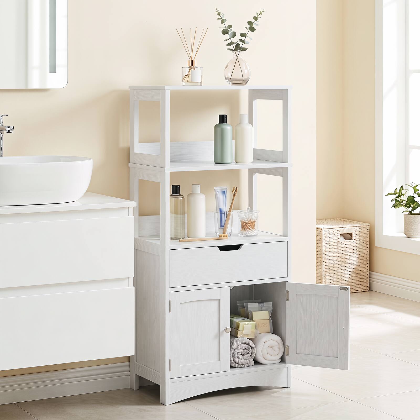Alt View 4. Costway - Costway Bathroom Storage Cabinet Floor Cabinet w/Drawer Shelf Cupboard - White.