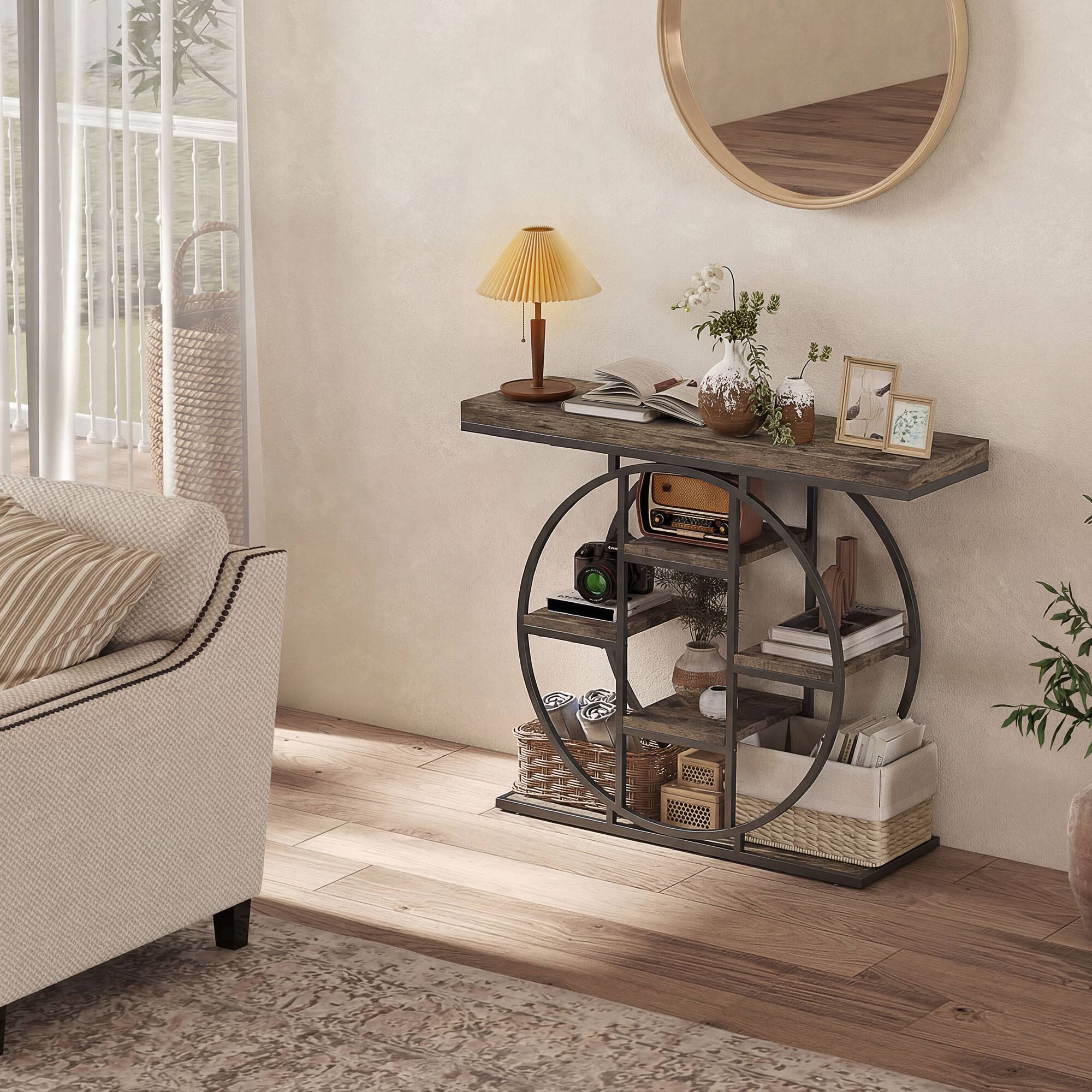 Alt View 8. Homcom - Console Table with Storage Shelves, Industrial Sofa Table for Living Room, Hallway - Rustic Oak.