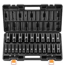 VEVOR - Impact Socket Set, 1/2" Drive, 26-Piece Impact Sockets, 6-Point Sockets, Metric 10-30 mm, 32-36 mm, Easy to Identify - Black