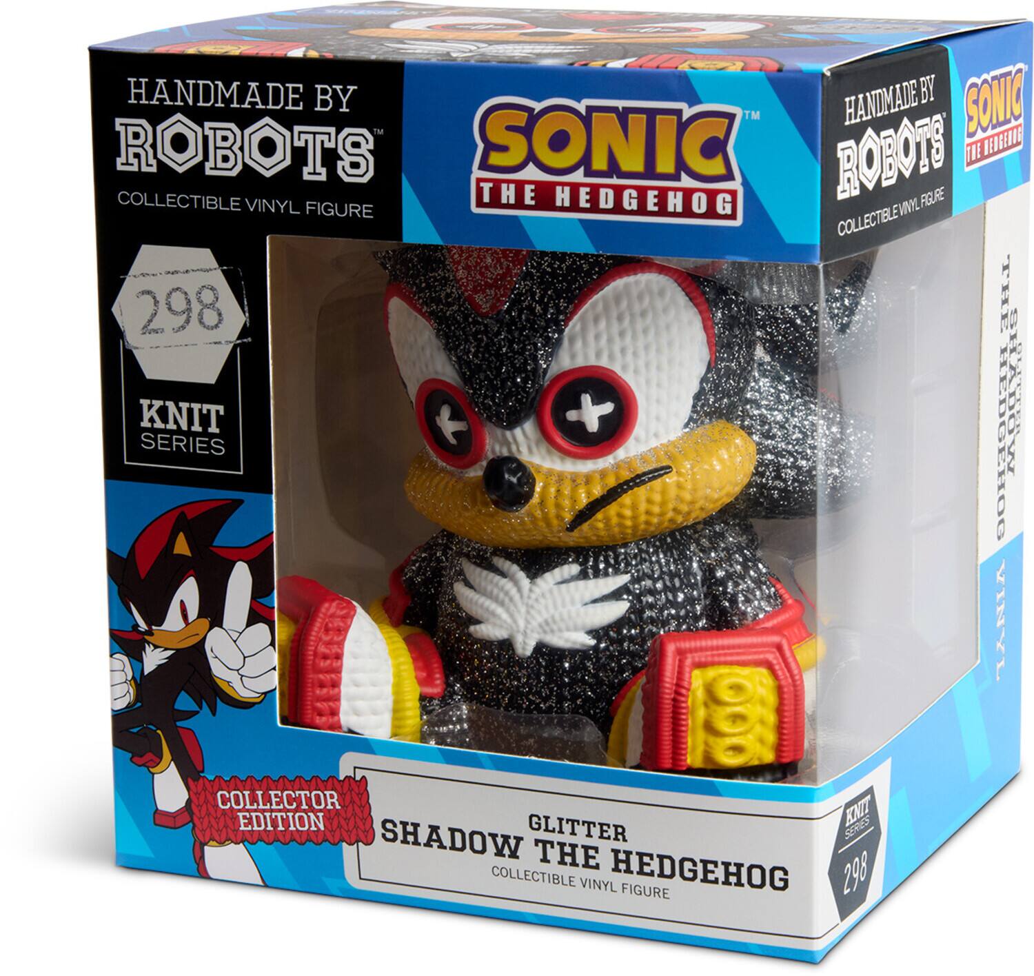 HANDMADE BY ROBOTS  
COLLECTIBLE VINYL FIGURE  

SONIC THE HEDGEHOG  

298  
KNIT SERIES  

COLLECTOR EDITION  
SHADOW GLITTER THE HEDGEHOG  
COLLECTIBLE VINYL FIGURE  

HANDMADE BY ROBOTS  
COLLECTIBLE VINYL FIGURE  

SONIC THE HEDGEHOG  

298  
KNIT SERIES