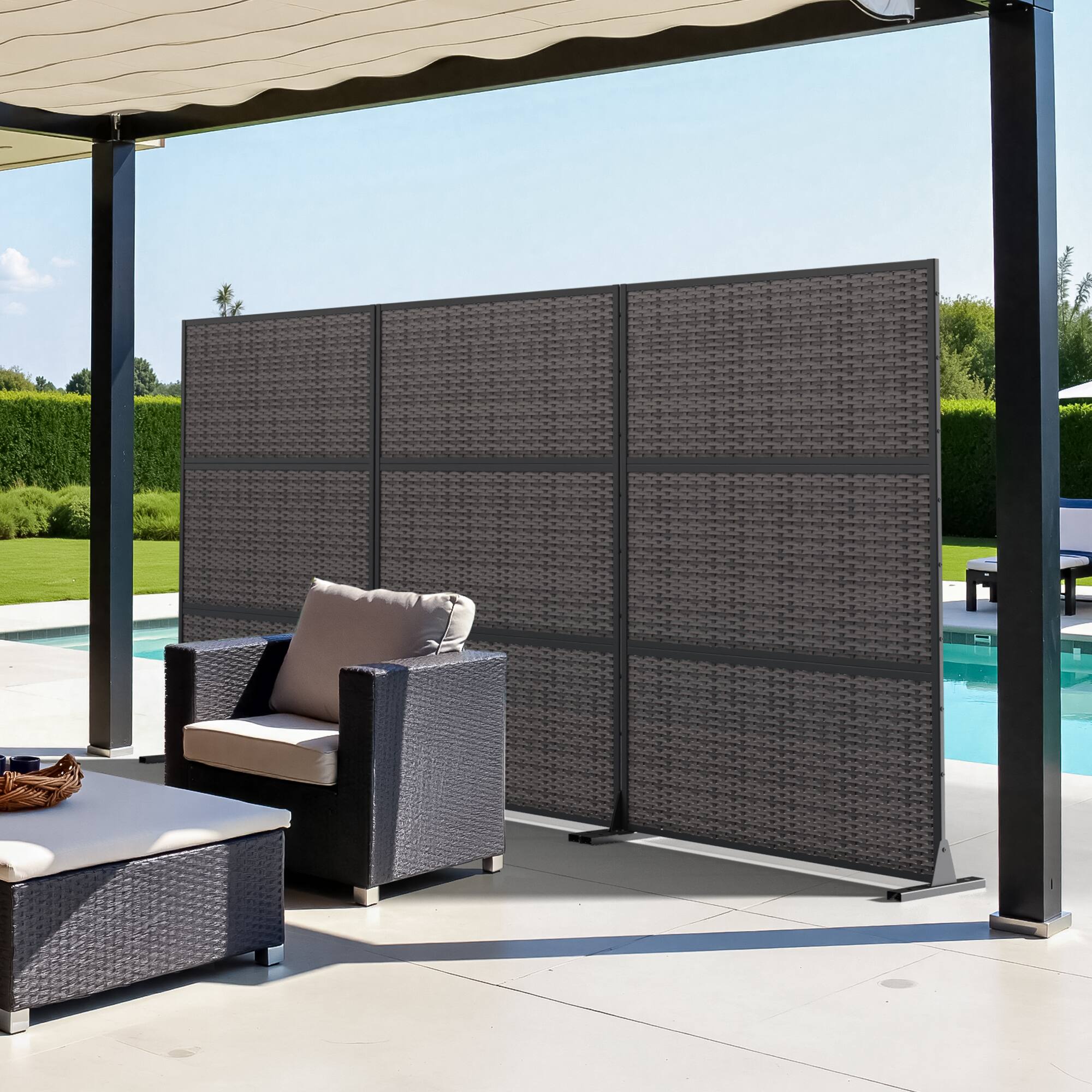 Alt View 7. PexFix - 72 in. x 47 in. Rattan Cross Pattern Metal Outdoor Privacy Screen & Panels, Freestanding Garden Divider Fence - Black.