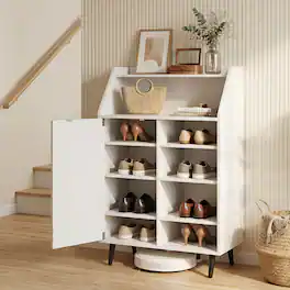 Costway - Shoe Storage Cabinet with 2-Tier Open Compartment, 4-Tier Adjustable Shelf for Home - White