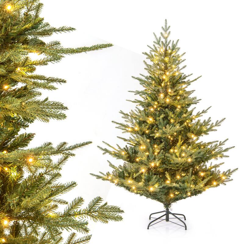 Alt View 4. WELLFOR - 6 ft Pre‑Decorated Pre‑Lit Artificial Christmas Tree, Hinged PE‑PVC Xmas Tree with 830 Branch Tips - Green.