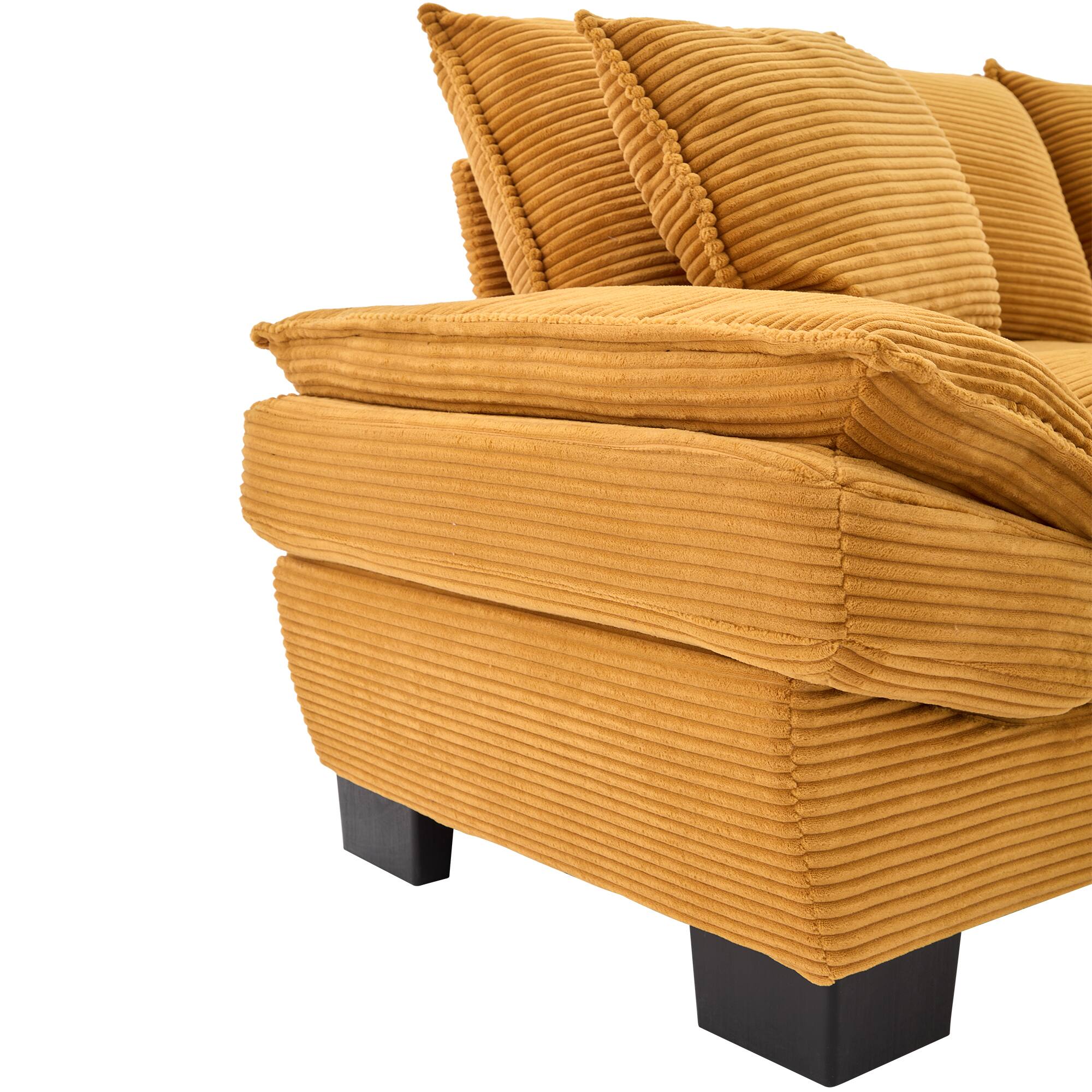 Alt View 4. Tiramisubest - Corduroy Couch Loveseat Sofa with Pillows,Comfy Upholstered Deep Seat Sofa for Bedroom,Living Room,Office-Yellow - Yellow.