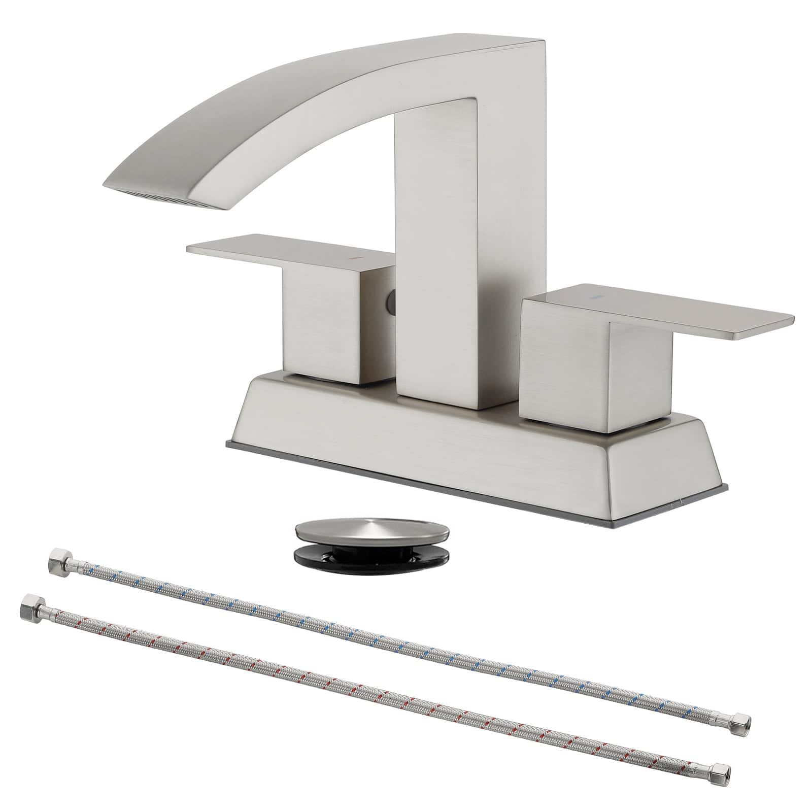 Brushed 4 Inch Centerset Faucet SUS304 Waterfall Spout 1.2GPM Dual Handle Pop Up Drain price history on PriceWatchPro