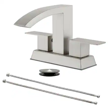 Front. Boyel Living - Brushed 4 Inch Centerset Faucet SUS304 Waterfall Spout 1.2GPM Dual Handle Pop Up Drain - Brushed Nickel.