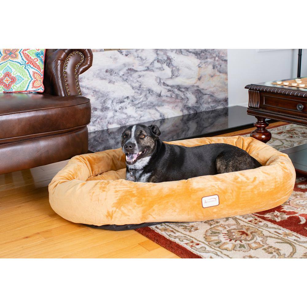 Left. Armarkat - Large Earth Brown Bolstered Pet Bed And Mat - Brown.
