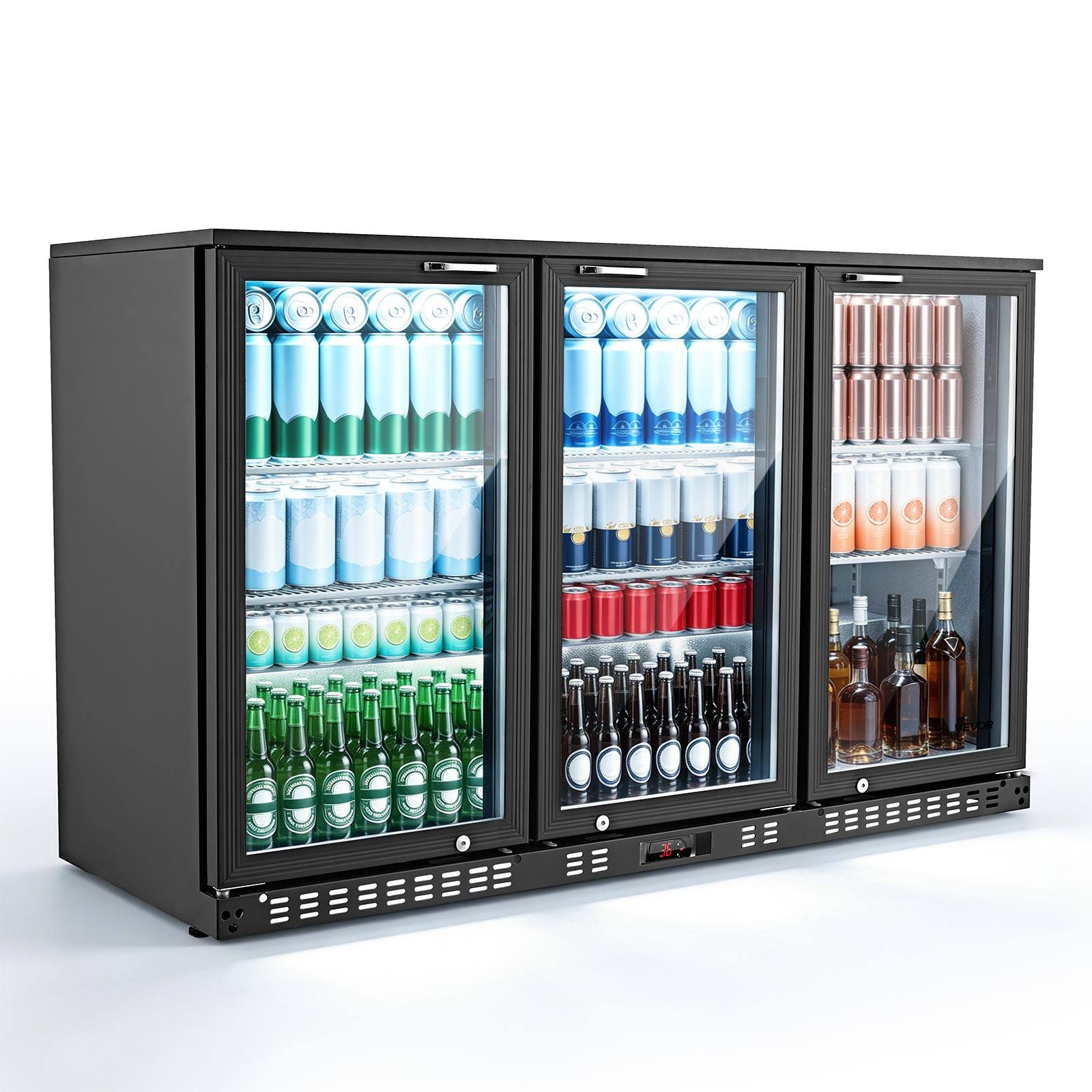 Alt View 5. VEVOR - Back Bar Cooler, 11.4 Cu.Ft Commercial Beverage Refrigerator with 3 Glass Door, Large Under Counter Fridge w/ LED - Black.