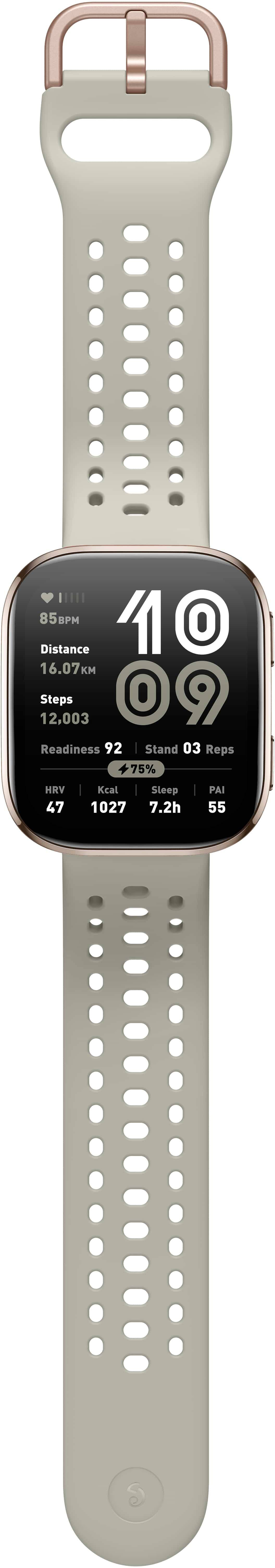 The text on the image reads: "85BM 10 Distance 16.07 Steps 12,003 09 Readiness 92 Stand 03 Reps 75% HRV 47 Kcal 1027 Steep 7.2h PAI 55 S." This text is grouped and corrected as follows:

1. Distance: 16.07
2. Steps: 12,003
3. Readiness: 09
4. Stand: 03
5. Reps: 75%
6. HRV: 47
7. Kcal: 1027
8. Steep: 7.2h
9. PAI: 55
10. S: 10

The corrected text is grouped into three categories: Distance, Steps, and Readiness; Stand, Reps, and HRV; and Kcal, Steep, PAI, and S.