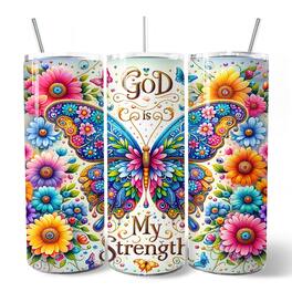 OrnamentallyYou - Christian Butterfly Floral 20oz Tumbler With Stainless Steel Straw - Multicolored
