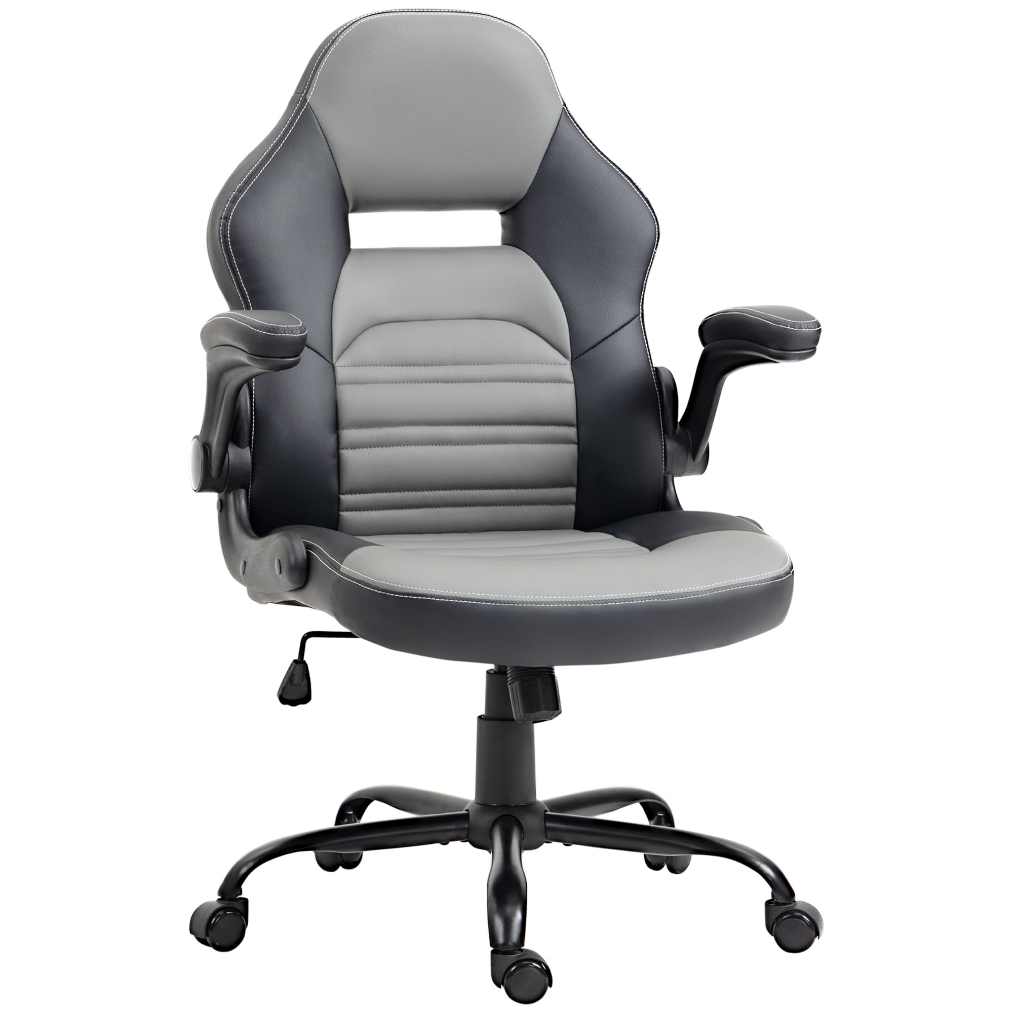 Front. Vinsetto - PU Leather Gaming Chair with Flip-up Armrests, Racing Style Computer Chair, Height Adjustable Home Office Chair - Black.