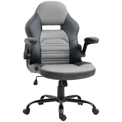 Front. Vinsetto - PU Leather Gaming Chair with Flip-up Armrests, Racing Style Computer Chair, Height Adjustable Home Office Chair - Black.