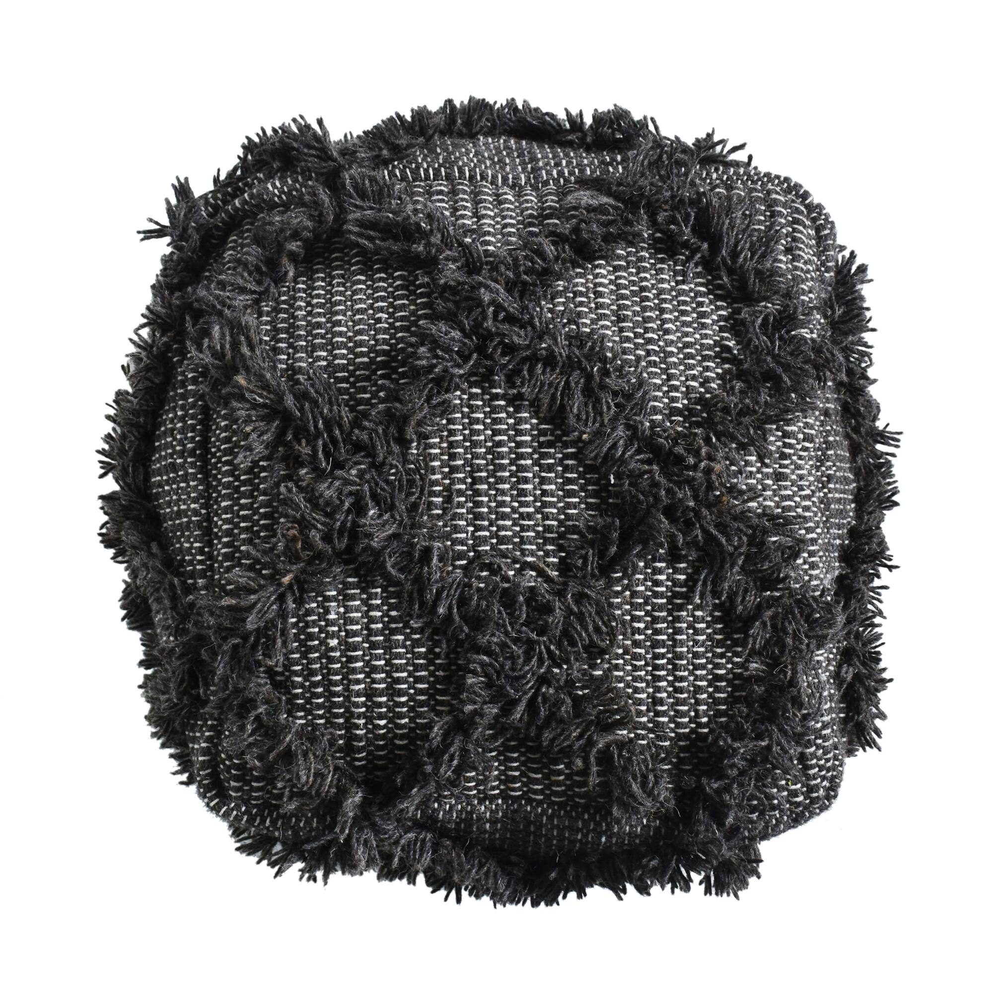 Back. GOODSILO - Handcrafted Wool and Cotton Square Pouf for Indoor Seating and Decor - Brown.