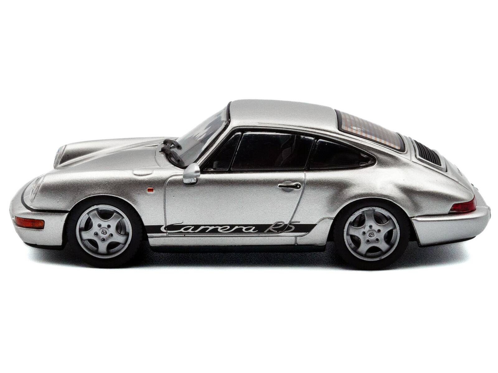 Angle. Solido - 1994 Porsche 911 (964) RS Silver Metallic with Black Stripes 1/43 Diecast Model Car by Solido - Silver Metallic with Black Stripes.