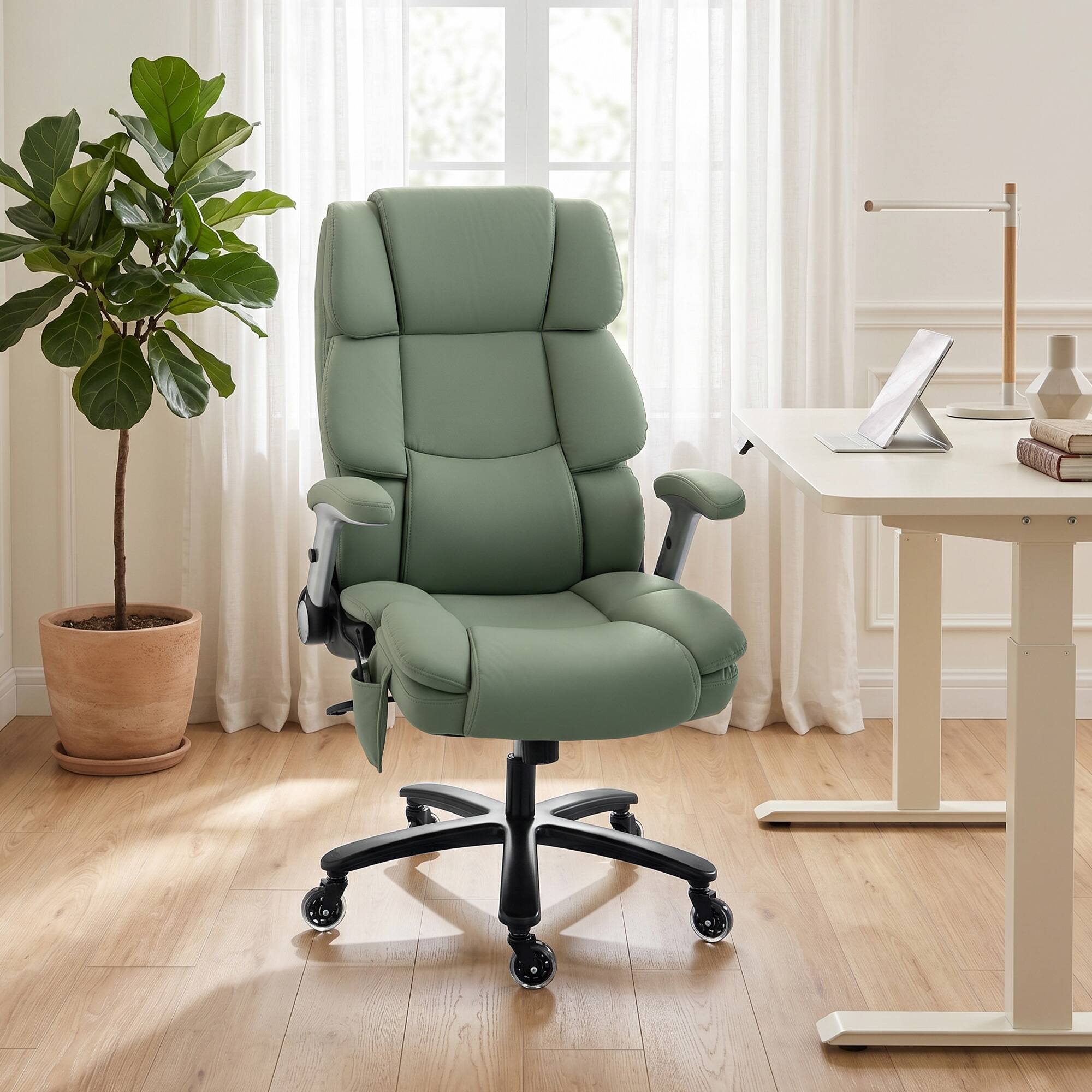 Alt View 1. Homcom - Office Chair with Inflatable Adjustable Lumbar Support, 400 Lbs Heavy Duty High Back Desk Chair - Green.