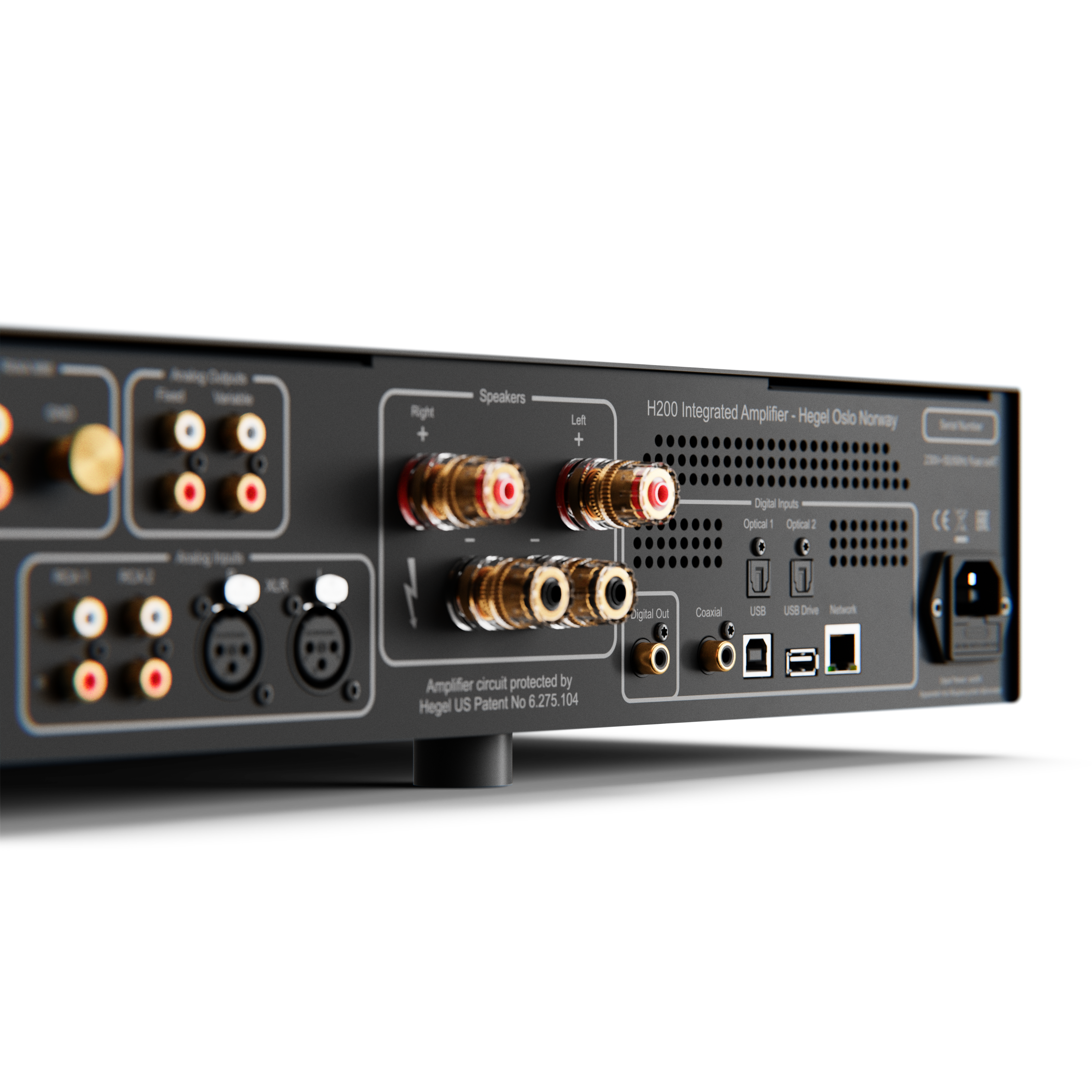 H200 Integrated Amplifier - Hegel Oslo Norway

Speakers
Right + Left +

Digital Inputs
Optical 1
Optical 2

Digital Out
Coaxial

USB

Amplifier circuit protected by Hegel US Patent No 6.275.104