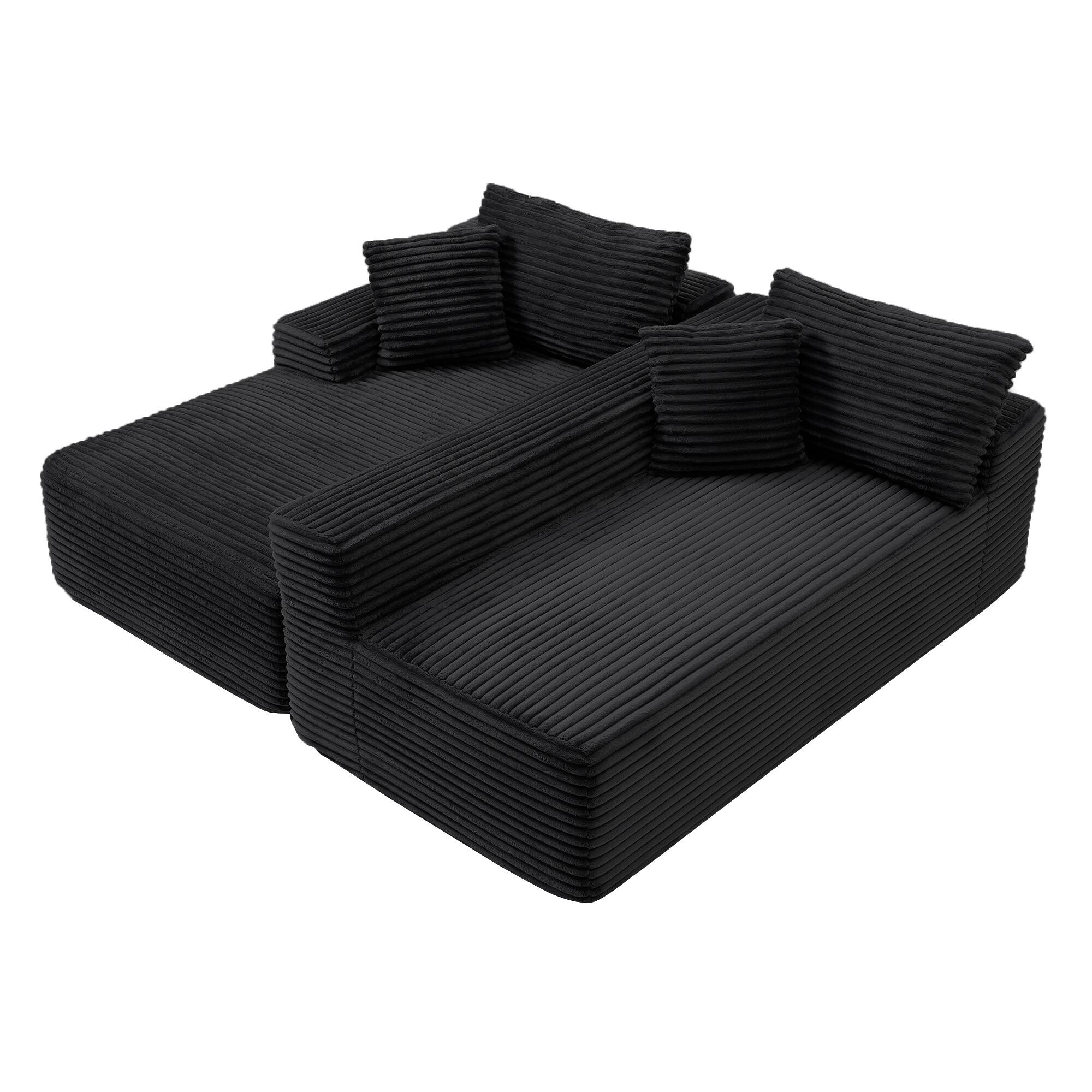 Back. Anysun - 95" Rabbit Hair Modular Left L-Shape Cloud Sofa - Recliner, Minimalist Sleeper, Deep Seat for Living Room - Black.