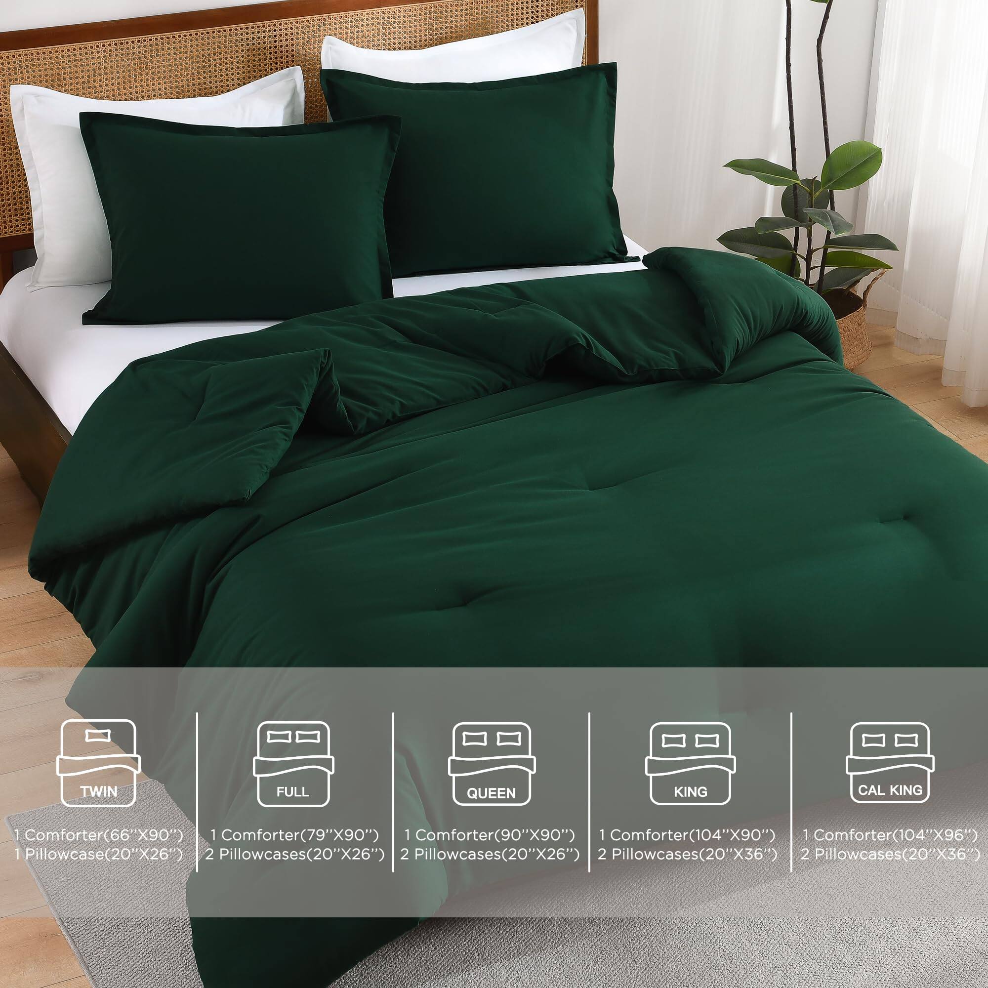 - TWIN: 1 Comforter (66" x 90"), 1 Pillowcase (20" x 26")
- FULL: 1 Comforter (79" x 90"), 2 Pillowcases (20" x 26")
- QUEEN: 1 Comforter (90" x 90"), 2 Pillowcases (20" x 26")
- KING: 1 Comforter (104" x 90"), 2 Pillowcases (20" x 36")
- CAL KING: 1 Comforter (104" x 96"), 2 Pillowcases (20" x 36")