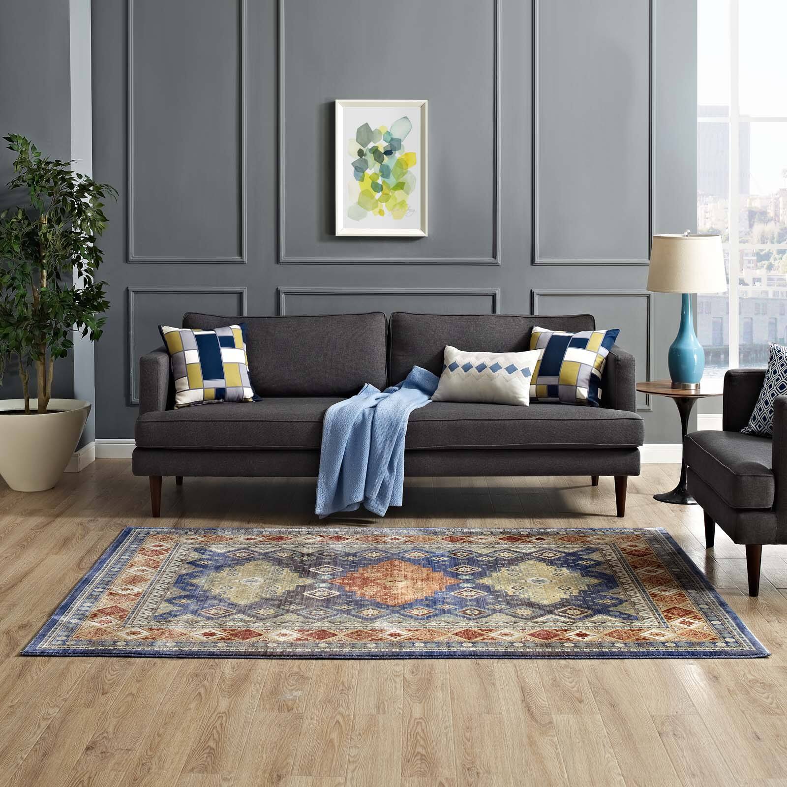 Left. Modway - Atzi Distressed Southwestern Diamond Floral Area Rug - Multicolored.