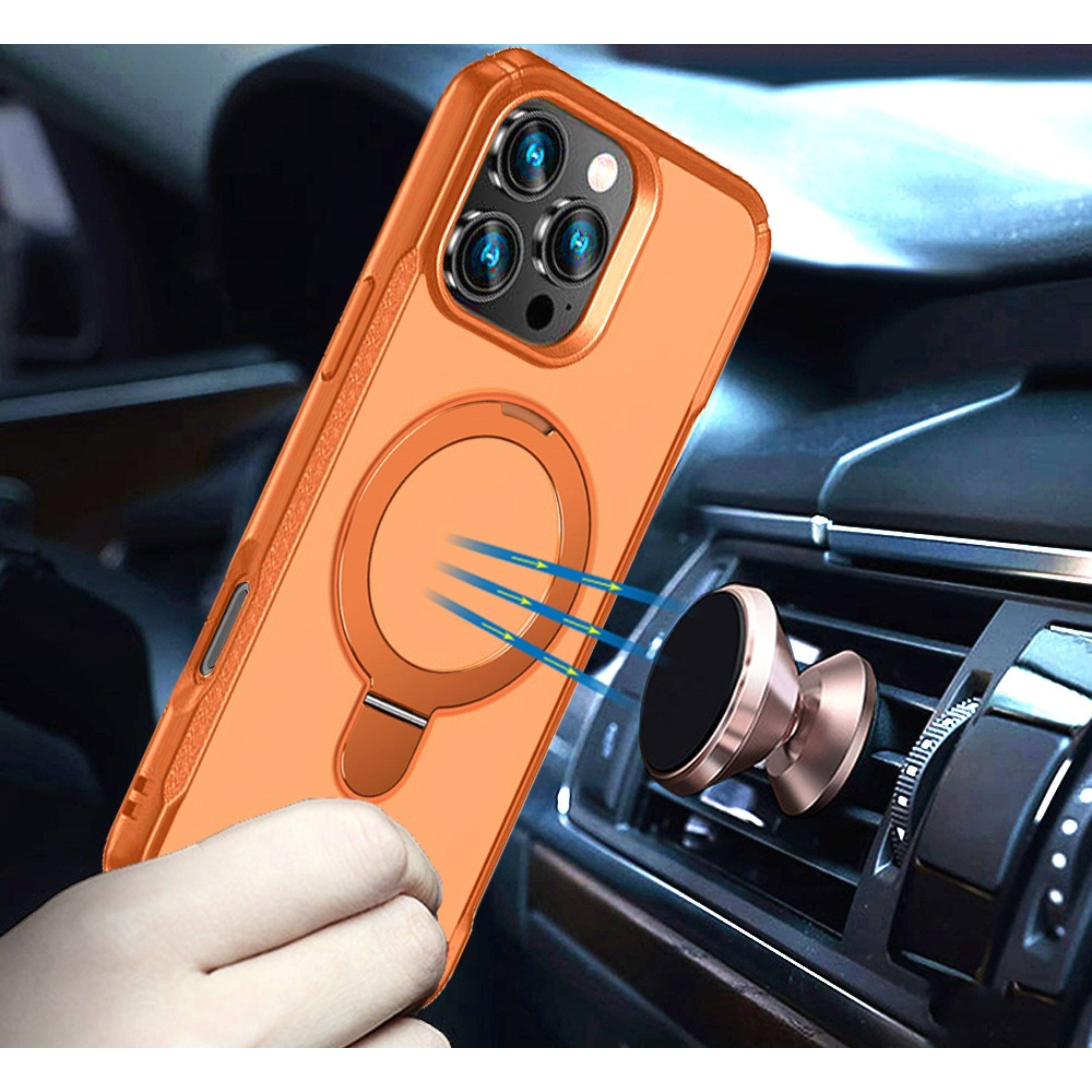 Left. Kitcheniva - Shockproof Magnetic Circle Stand Phone Case With Tempered Glass For iPhone 16 Pro Max Cosmic Orange - Cosmic Orange.