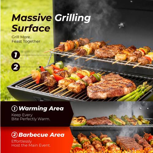 Massive Grilling Surface  
Grill More. Feast Together  

1. Warming Area  
Keep Every Bite Perfectly Warm.  

2. Barbecue Area  
Effortlessly Host the Main Event.