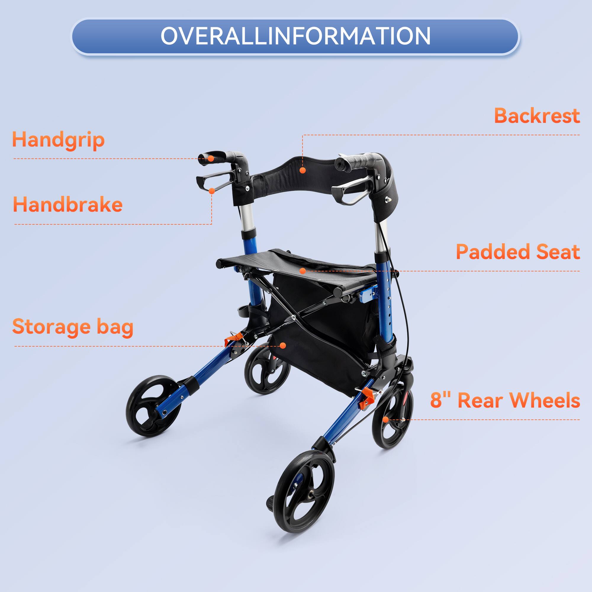 Alt View 1. Topteng - ​​8" Wheel Foldable Rollator Walker with Adjustable Seat & Height - All-Terrain Tires, 300lb Capacity, fit for Seniors​ - Black.