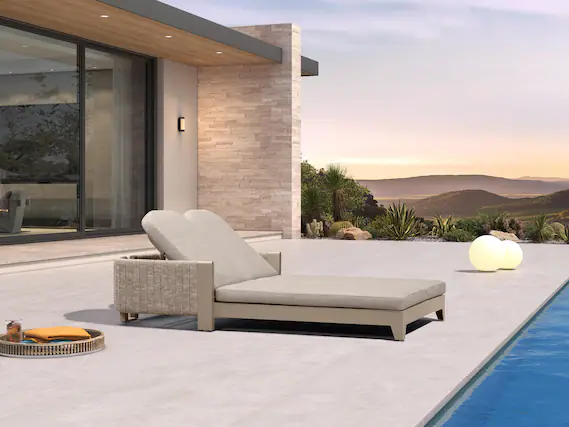 Front. PURPLE LEAF - Outdoor 2-Person Chaise Lounge with Cushions Patio Sun Chair Adjustable Backrest Reclining Chair for Poolside - Beight & Couple Chaise-Olefin.