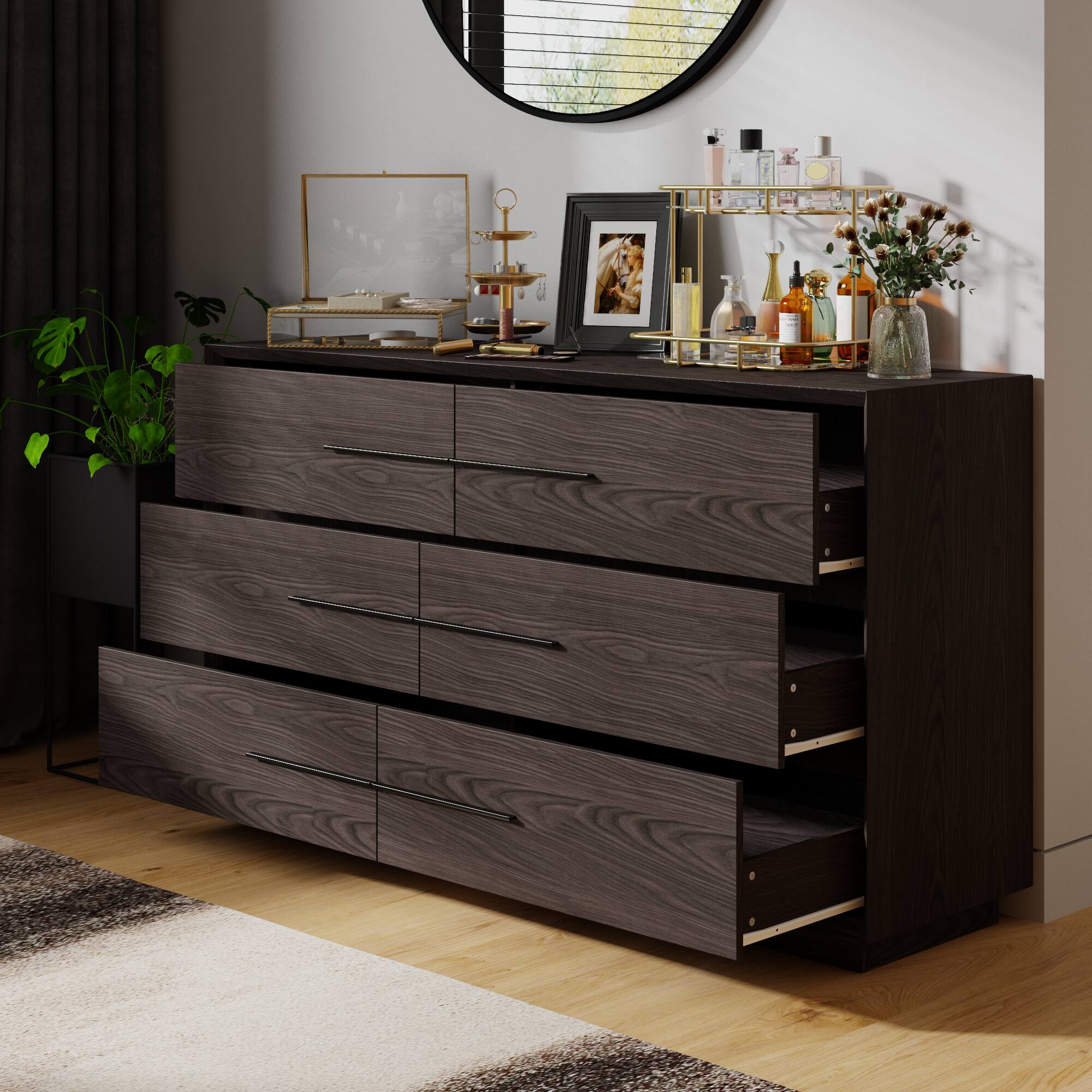 Alt View 7. Famapy - Famapy Wooden Dresser: Elevate Your Space with Organized Sophistication - Brown.