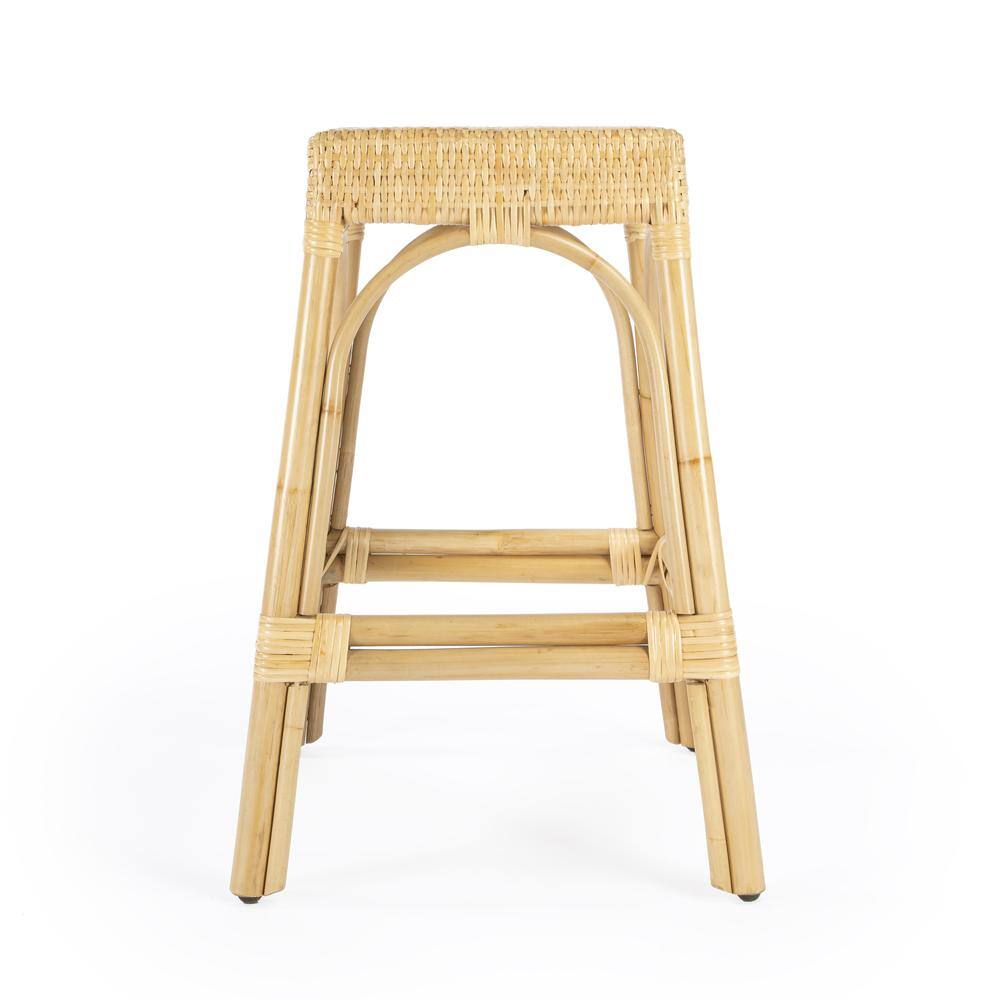 Back. Butler Specialty - Robias Rectangular Rattan 24.5" Counter Stool - Natural.